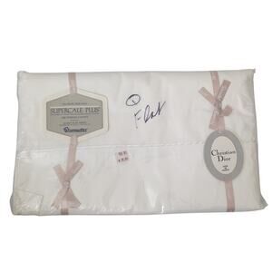 Vintage Deadstock Christian Dior Monsieur Bed Sheet Flat Queen White Linens NWT